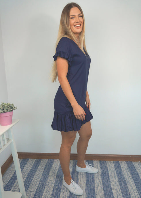The V Flirty Anywhere Dress - Navy Cotton dubai outfit dress brunch fashion mums